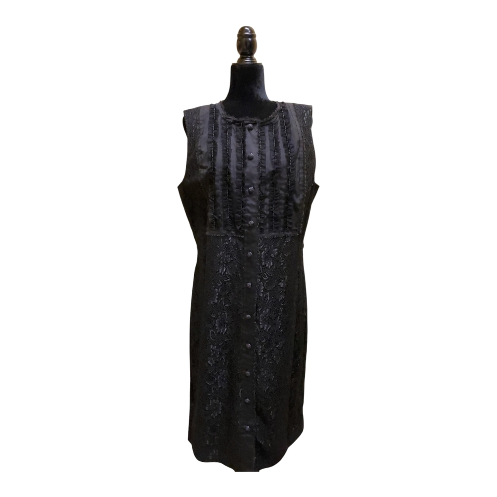 Saint John Couture Black Beaded Lace Evening Sleeveless Dress